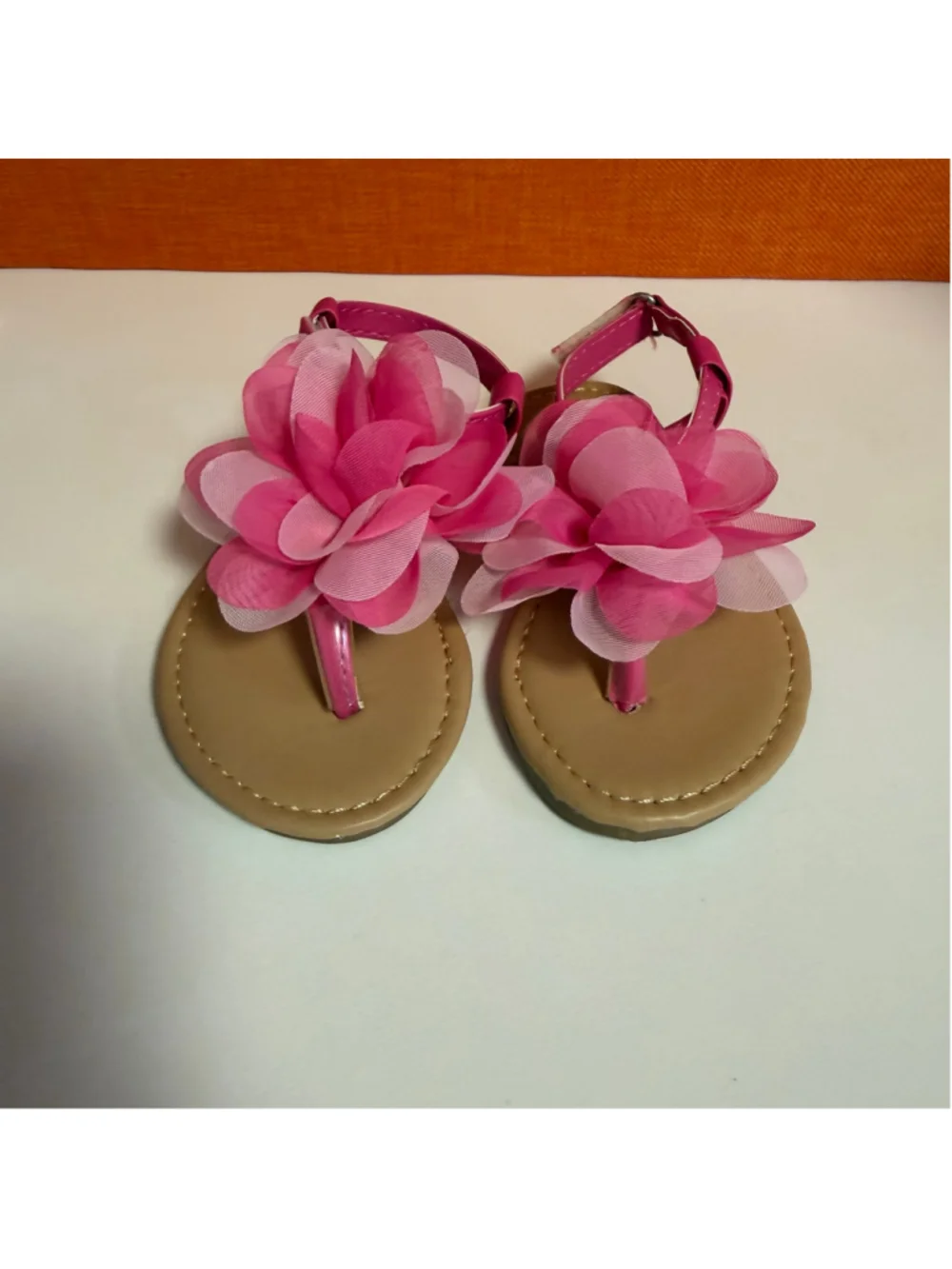 Girls Flower Sandals Shoes  Pink Beige Size 5/6